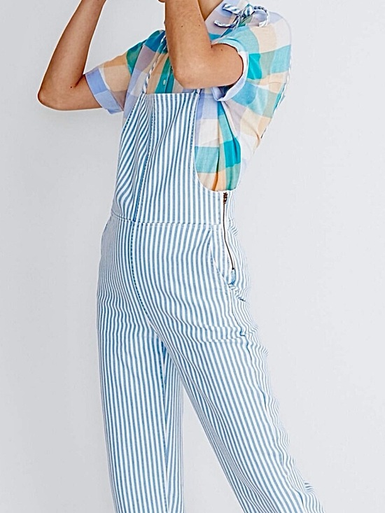 Madewell Denim - NEW XS Madewell Tie-Strap Overalls Railroad Stripe Light Blue Jumpsuit Denim NWT